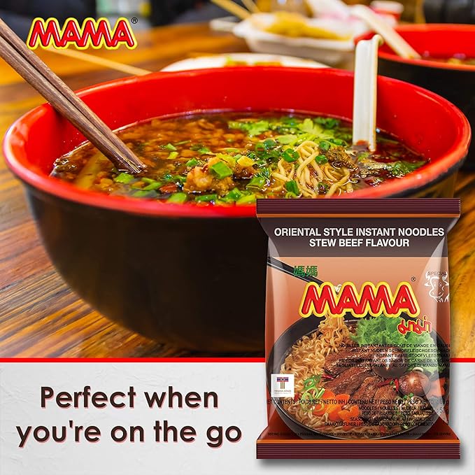 MAMA Noodles Beef Stew Instant Spicy Noodles w/Delicious Thai Flavors Hot &amp Spicy Noodles No Trans Fat w/Fewer Calories Than Deep Fried Noodles 30 Pack