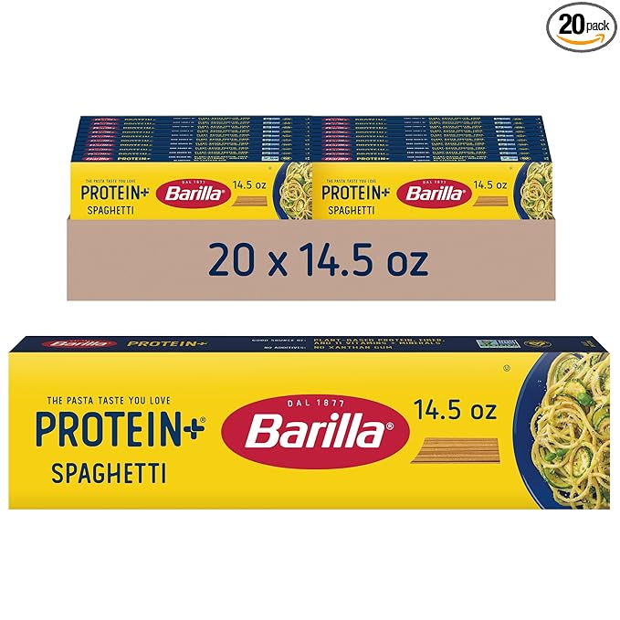 Barilla Protein+ (Plus) Spaghetti Pasta 14.5 Ounce (Pack of 20) - plant based - Made from Lentils Chickpeas &amp Peas - Non-GMO Kosher Certified