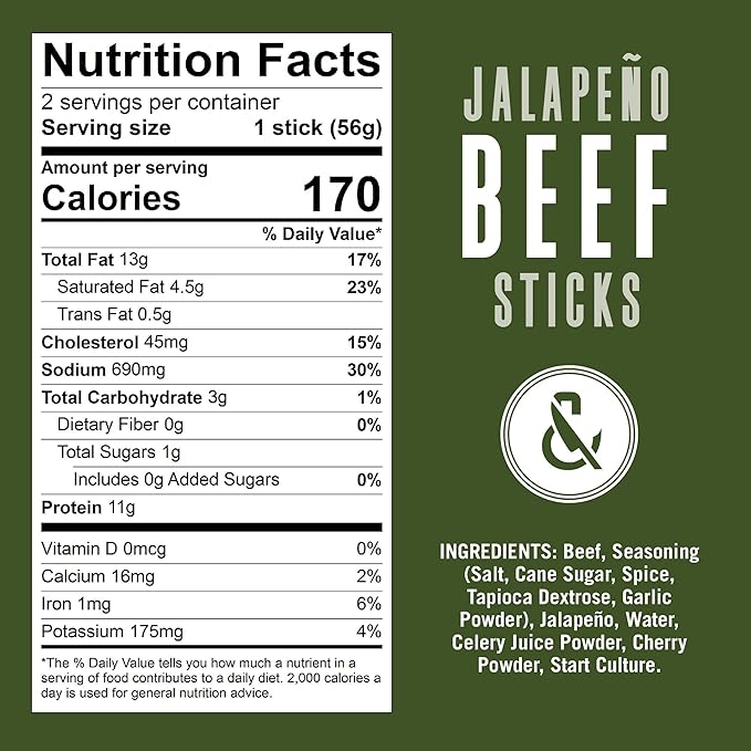 Bovine &amp Swine All-Natural Gourmet Craft Beef Snack Sticks | 10 Packs of 2 | Wyoming Jerky Sticks High Protein Individually Wrapped | Camping &amp Hiking Snacks | Clean Ingredients | Jalapeño B