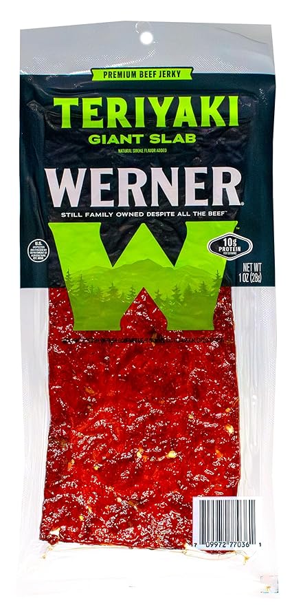 Werner Beef Jerky Slab Variety Pack of 15 – Teriyaki Sea Salt and Pepper &amp Hot and Spicy Jerky Slabs (5 of each) 1 Ounce Individually Wrapped Meat Snacks