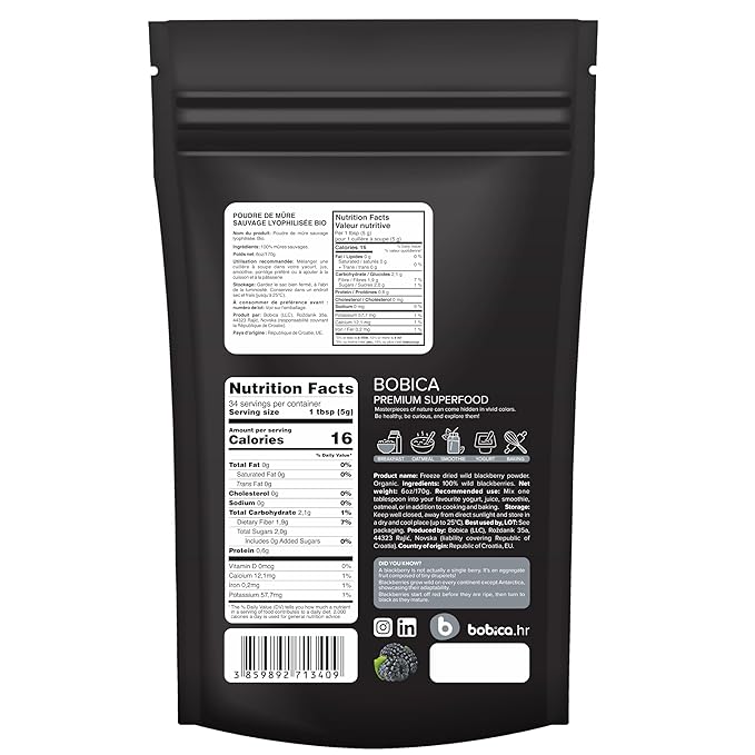 Organic Blackberry Powder from Freeze Dried Blackberries Organic Blackberries – Rich in Anthocyanin &amp Polyphenols for Smoothies Baking Flavoring and Food Coloring – 6oz