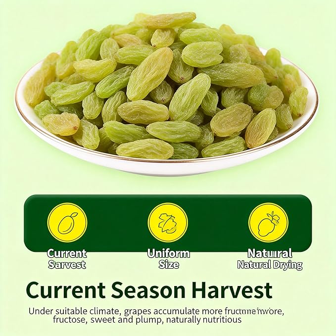 500g Plump Green Seedless Raisins - Soft &amp Sweet Dried Fruit Snack Ready To Eat No Washing Perfect For Baking Oatmeal Yogurt
