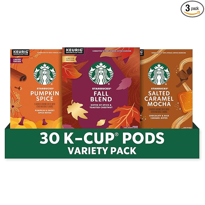 Starbucks K-Cup Coffee Pods Fall Bundle Medium Roast and Naturally Flavored Coffee for Keurig Brewers 100% Arabica Limited Edition 3 Boxes (30 Pods Total)