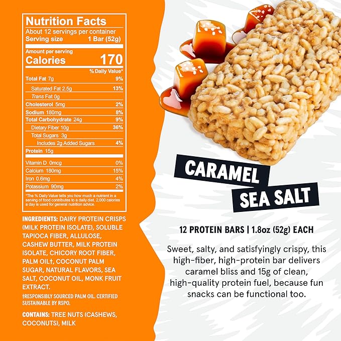 Wild Fox Protein Bars - Keto-Certified High Protein Snack with No Refined Sugar Great Taste 15g Protein and No Seed Oils Caramel Sea Salt