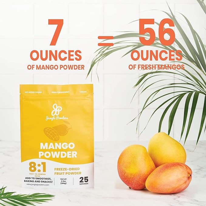 Jungle Powders Freeze Dried Mango Powder 7 Ounce Bag Mango Extract For Baking No Sugar Added Dry Mango Powder Juice Additive Free Mangoes Whole Fruit Dried Mango Juice For Smoothie Flavoring
