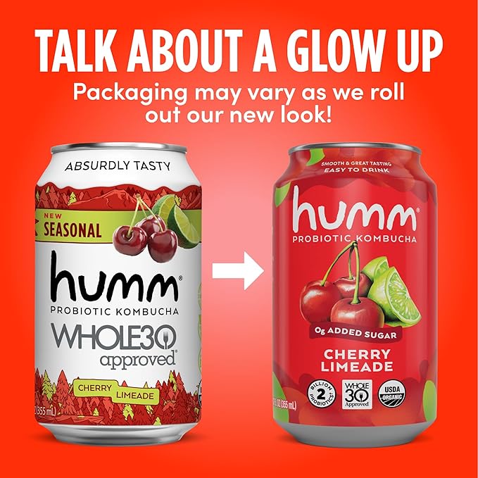 Humm Whole30 Approved Kombucha Cherry Limeade Organic Vegan &amp GMO Free (24 Pack)