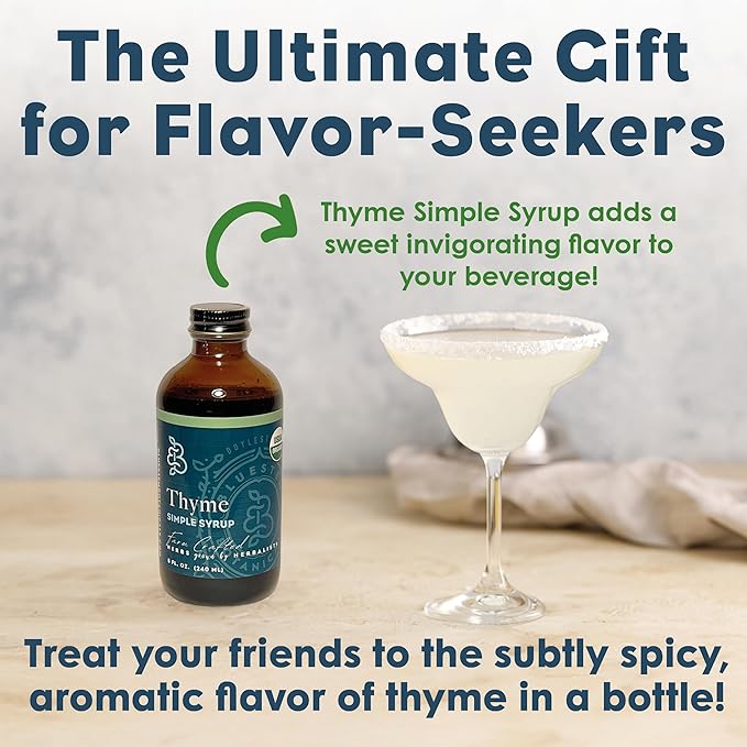 Bluestem Botanicals Organic Thyme Simple Syrup 8 oz Cocktail and Mocktail Mixer for Drinks Non-Alcoholic