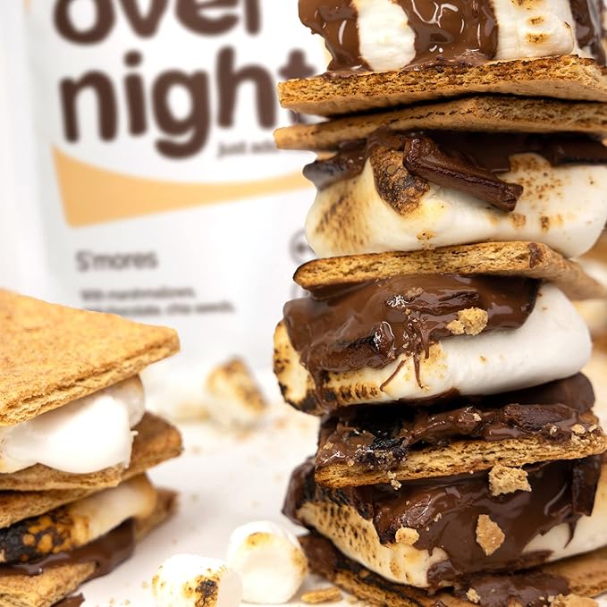 Oats Overnight Smores 8 Pack &amp Chocolate Chip Cookie Dough 8 Pack - 20g Protein High Fiber Breakfast Shake - Gluten Free Non GMO Oatmeal