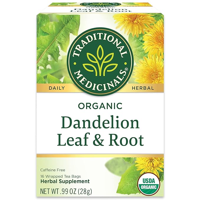 Traditional Medicinals Organic Dandelion Leaf &amp Root Herbal Tea Supports Kidney Function &amp Healthy Digestion (Pack of 3) - 48 Tea Bags Total