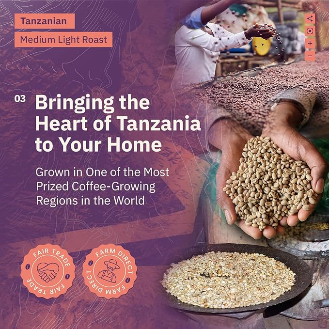 Kochere Tanzanian Specialty Whole Bean Coffee – 2LB Medium Roast – Freshly Roasted to Order – Single Origin Farm Direct Rich and Bright Coffee Beans – Fruity &amp Smooth Notes