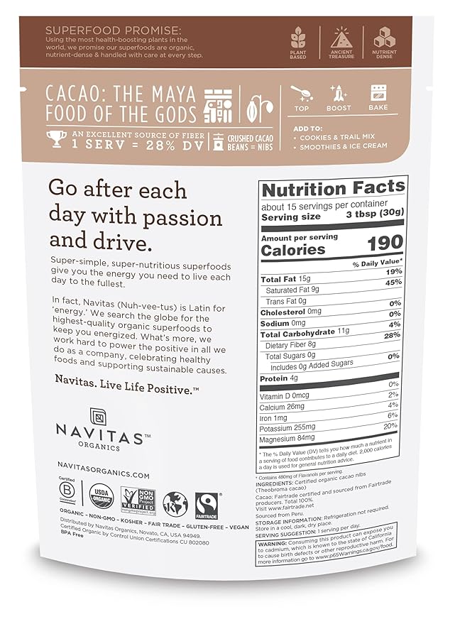 Navitas Naturals Cacao Nibs Raw Organic 16 Ounce
