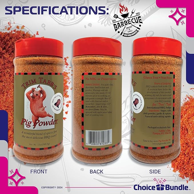 Trim Tabb’s Pig Powder Premium BBQ Barbecue Rub &amp Seasoning 2 Pk (24 oz) + Guide &amp Keychain Bottle Opener (4 Items)!