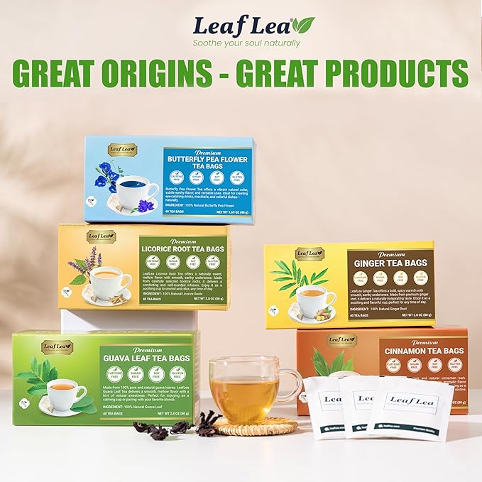 LeafLea 80 Licorice Root Tea Bags Pure Licorice Spice Tea Naturally Sweet Te De Regaliz Herbal Gently Supports Relaxation and Digestive Comfort Nutrient-Rich Vegan Sugar- free Caffeine Free