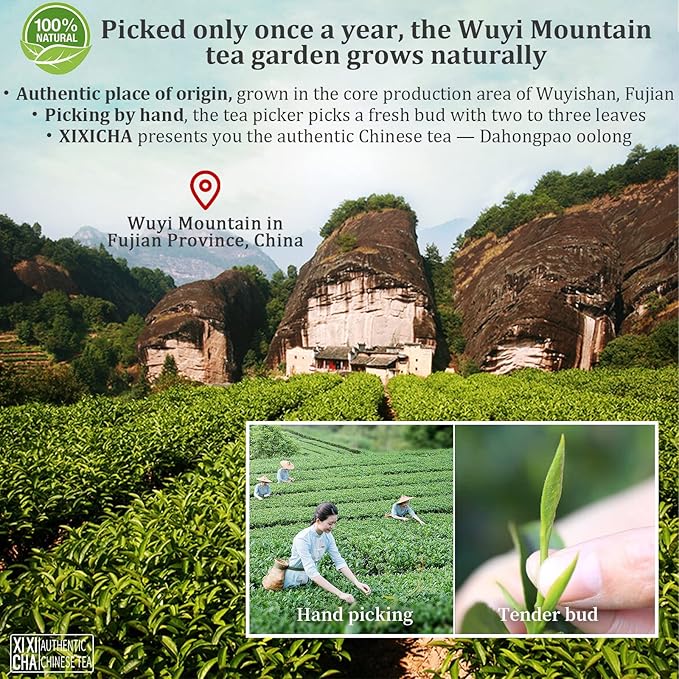 XIXICHA Dahongpao Oolong Tea 4.23oz (120g) China Wuyi Mountain Big Red Robe Oolong Tea Natural Loose Leaf Tea Strong fragrance Flower Fragrance Chinese Tea（96 cups） 特级大红袍 乌龙茶 中国功夫岩茶