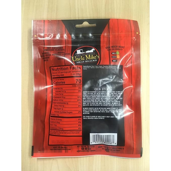 Uncle Mike's Beef Jerky Snacks - Gluten Free 2 Bags Tasty Spicy Hot Flavor