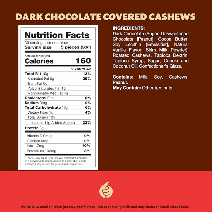 Dark Chocolate Covered Cashews 2-Pound Bag | Bulk Dark Chocolate Nuts | Coated Roasted Cashews for Snacking Gifting Office Candy Jars &amp Dessert Boards