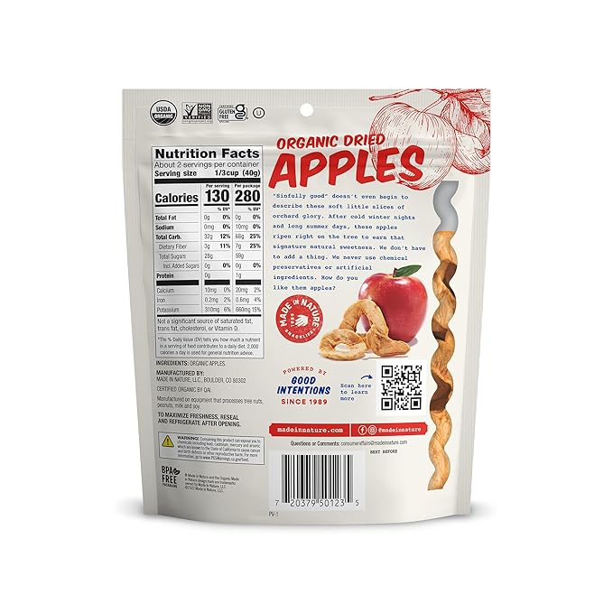 Made In Nature Organic Dried Apple Rings 3 Ounce (Pack of 6) – Vegan Snack Non-GMO Unsulfured Gluten Free Kosher