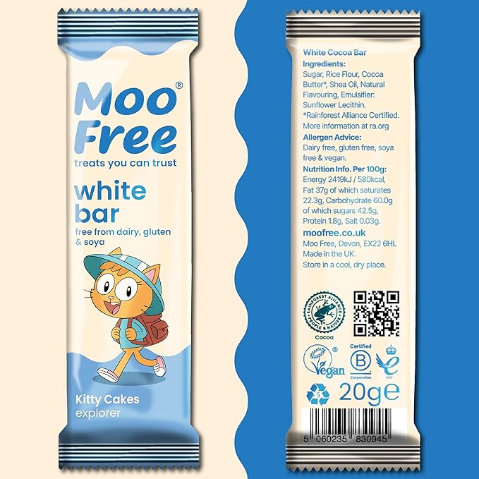 15 x Moo Free Natural White Chocolate Dairy Free &amp Vegan Mini Bar 0.71 oz