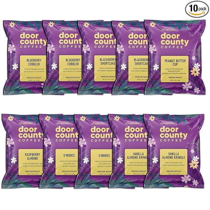 Gourmet Flavored Coffee Spring &amp Summer Sampler Pack - 10 Unique Spring Flavored Coffees - Roasted by Door County Coffee