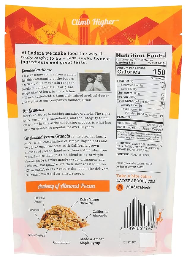 Ladera Foods Original Almond Pecan Granola Less Sugar Gluten Free 11 Ounces (Pack Of 6)