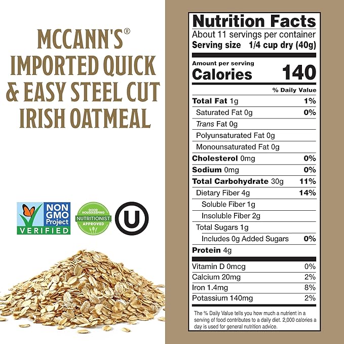 McCann's Irish Oatmeal Quick &amp Easy Steel Cut Oats 16 Ounce (Pack of 12)