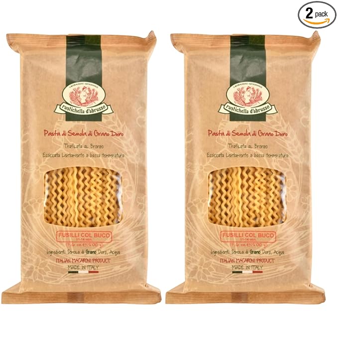 Rustichella d'Abruzzo Fusilli col Buco 17.6oz (Pack of 2)- Classic Authentic Italian Long Curly Pasta - Perfect for Tomato or Olive Oil Sauces