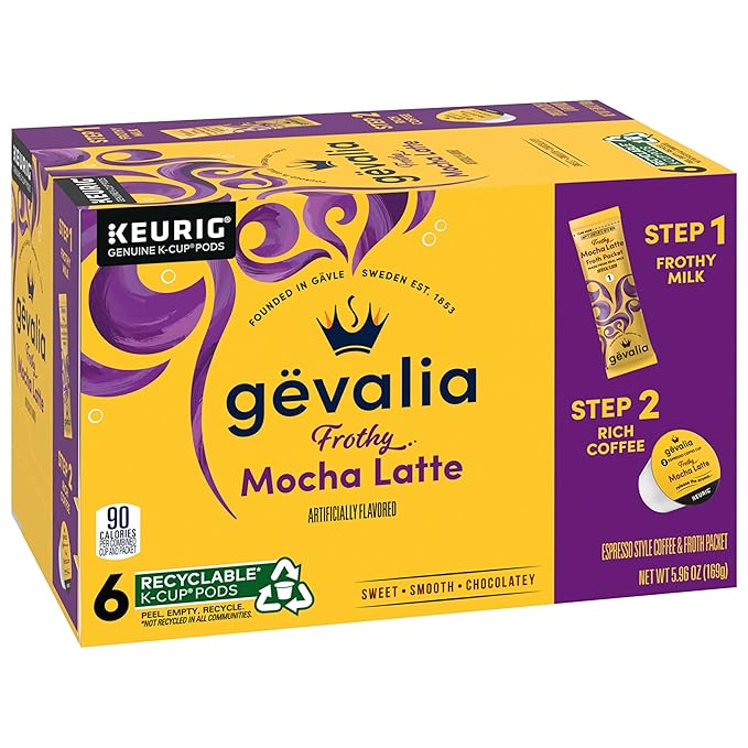 Gevalia 2-Step K-Cup &amp Froth Packets 6 Count 5.6oz Box (Pack of 3) (Mocha Latte).