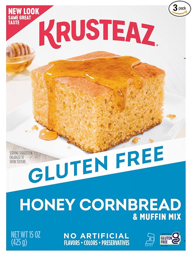 Krusteaz Gluten Free Baking Mix Honey Cornbread &amp Muffin Mix Gluten Free &amp Made with Real Honey No Artificial Flavors Colors or Preservatives 15 OZ Box (Pack of 3)