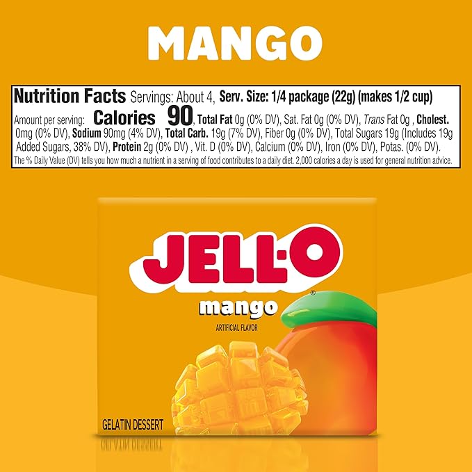 Jell-O Gelatin Dessert Mix Mango Flavored Classic Fruit Gelatin for Easy Desserts Snacks &amp Party Recipes 3 oz (Pack of 6)