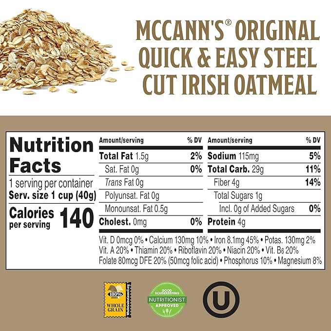 McCann's Irish Oatmeal Instant Oatmeal Cup Original 1.4 Ounce (Pack of 12)