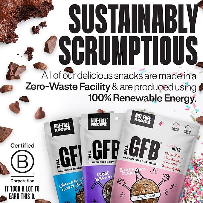 The GFB Gluten Free Protein Cookie Bites Nut Free Variety Pack – Super Tasty Allergen Friendly Fudge Brownie Cookie Dough &amp Birthday Cake Vegan Protein Bites 4 Oz (6 Count)