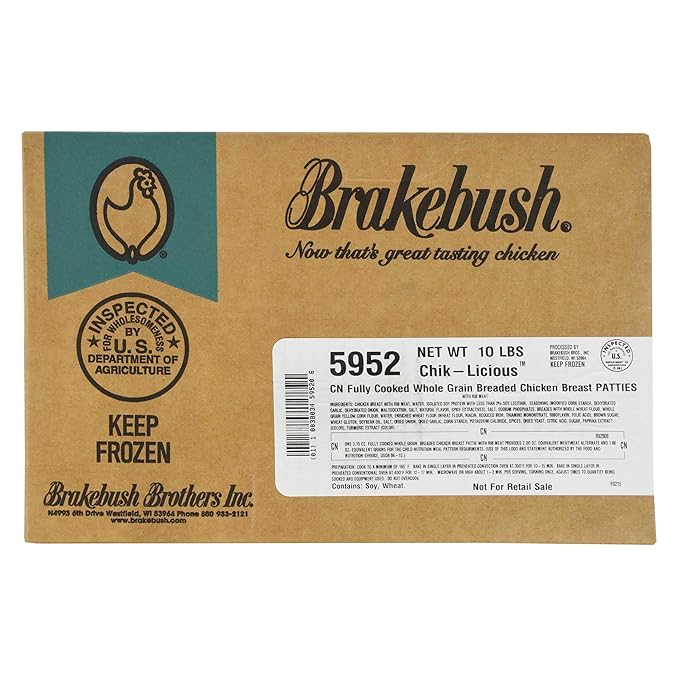Brakebush Whole Grain Chicken Breast Patties 10 Pound -- 1 each.