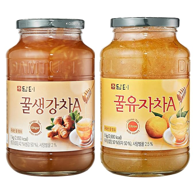 Damtuh Honey Citron Tea &amp Honey Ginger Tea Bundle Pack 1000g - 2.20lb x 2 Bottle