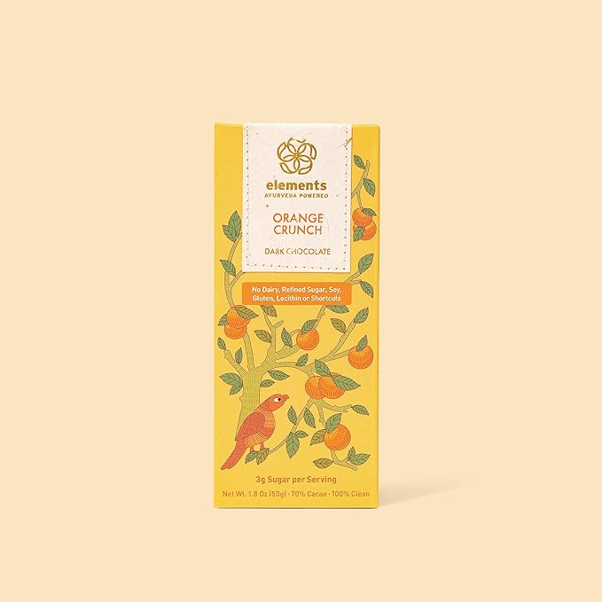 Elements Truffles Orange Crunch Dark Chocolate Bar| Ayurvedic Vegan &amp Gluten Free | No Refined Sugar &amp Artificial Flavours | Enriched with Cocoa Coconut Sugar &amp Orange 50g (Pack of 4)