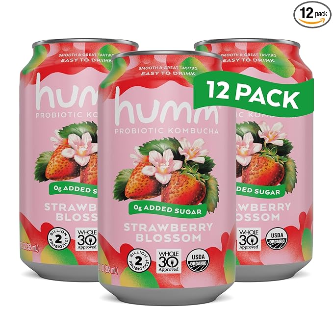 Humm Whole30 Approved Kombucha Strawberry Blossom Organic Vegan &amp GMO Free (12 Pack)