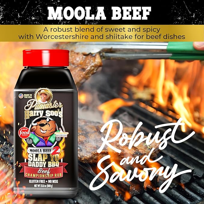 Slap Yo Daddy BBQ Rub Seasoning Moola Beef - Brisket Rub for Smoking &amp Grilling From Pitmaster Harry Soo - Championship BBQ Beef Seasoning – No MSG Gluten-Free – 21.2 oz