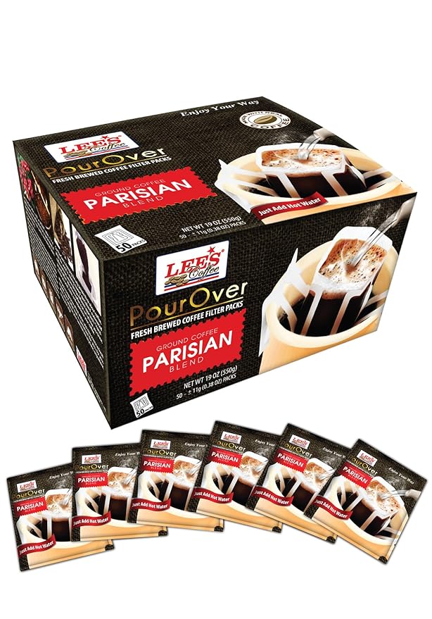 Lee's Coffee Pourover Fresh Ground Filter Packs Parisian 50 Count