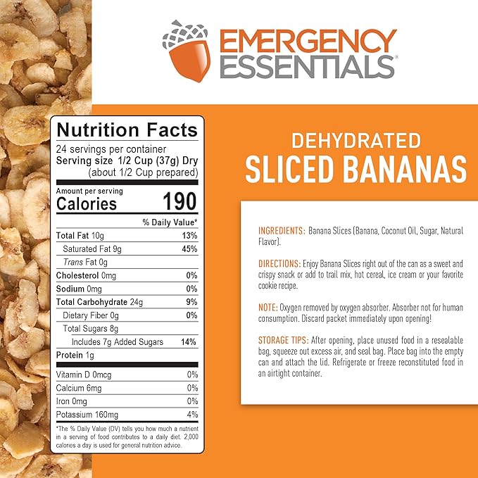 Emergency Essentials Dehydrated Banana Slices Emergency Food Supplies 10-Year Shelf Life 24 Servings