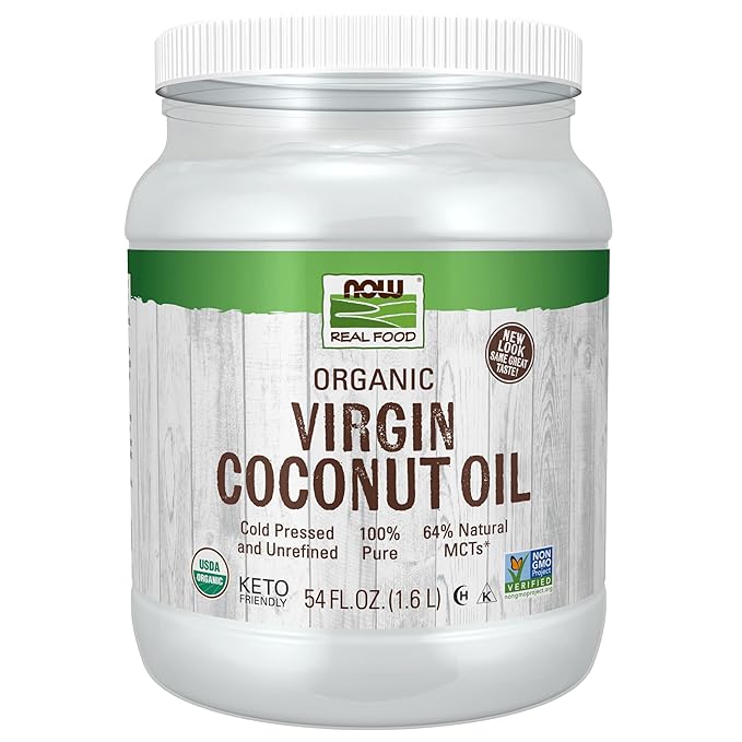 NOW Foods Certified Organic Virgin Coconut Cooking Oil Cold-Presesed and Unrefined Trans Fat Free 100% Pure and Certified Non-GMO 54-Ounce