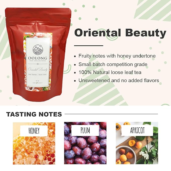 Oriental Beauty Oolong Tea - 2024 Award Winning - No Added Flavors - Natural Loose Leaf Tea from Taiwan - Black Tea Property - Hot/Iced/Milk Tea - By Oolong Tea Collective (2oz)