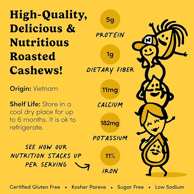 Nuts.com – Roasted Cashews (Lightly Salted) — Creamy &amp Savory Flavor Healthy Snack for Adults &amp Kids Good Source of Protein Fiber Calcium Iron &amp Healthy Fats – Vegan &amp Gluten-Free