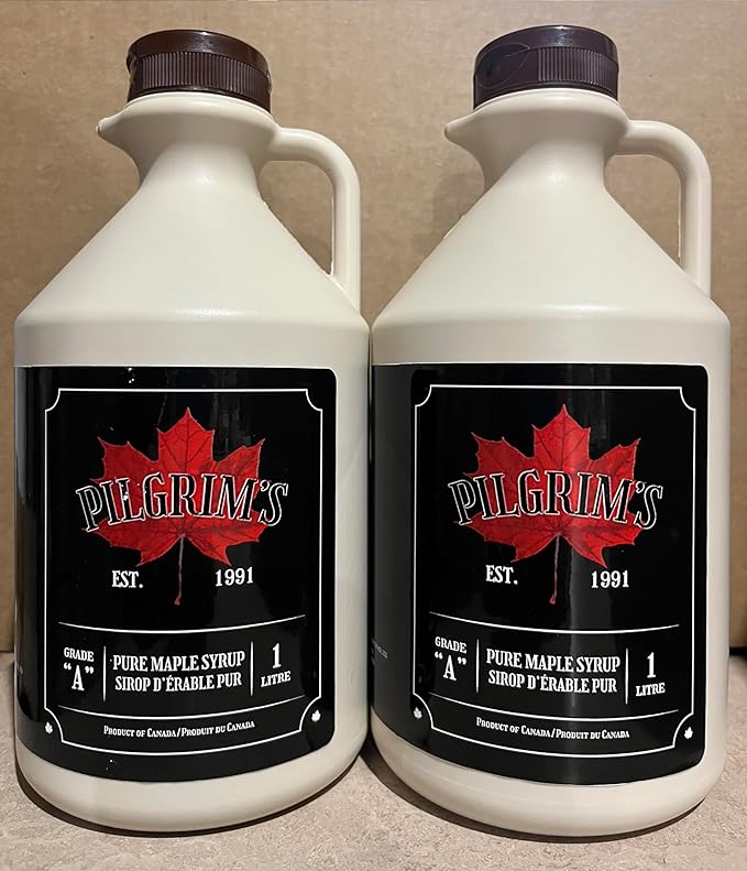 Pilgrim's Unblended Small Batch Single Source Canadian Maple Syrup 2 Count 1 Litre Bottles (68 fl oz Total)