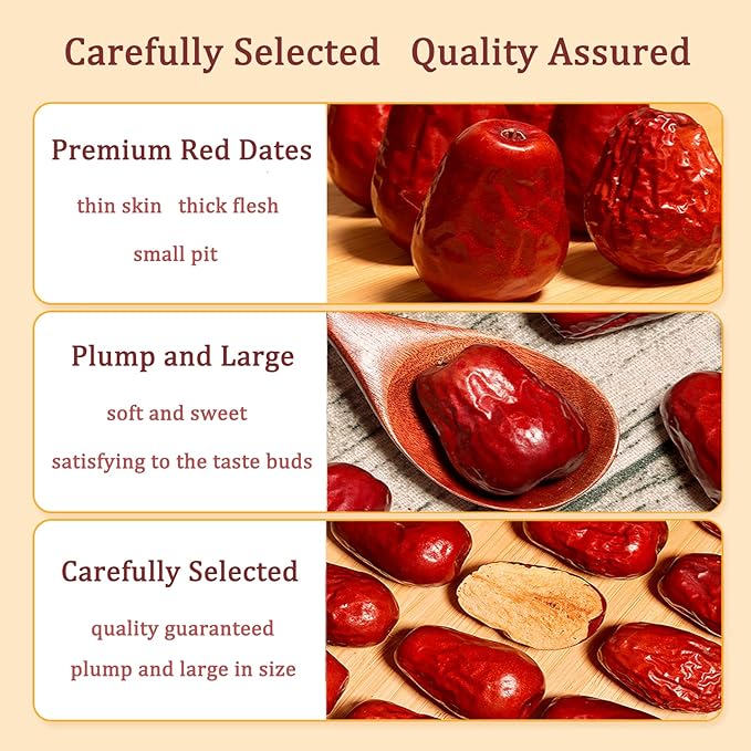 DGYLHBJ Jujube Dates 2.2LB/1000g Chinese Red Date Selected Dried Jujubes for Tea Baking Cooking Chewy Snacks Without Additives 红枣 (Large Dates-2.2LB)