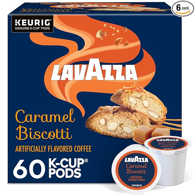Lavazza Caramel Biscotti Coffee Single Serve Keurig K-Cup Pods Flavored Coffee 60-Count Box (6 Packs of 10)