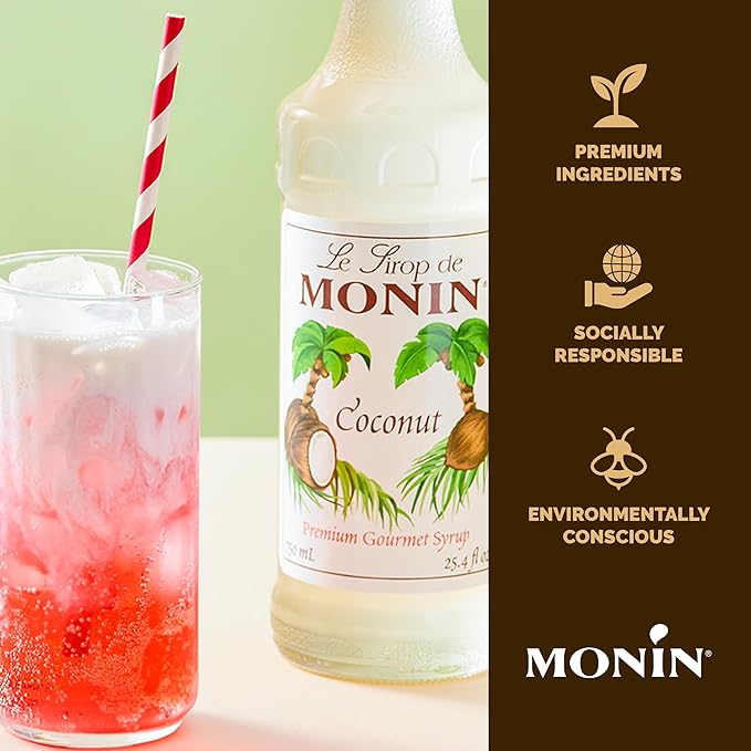 Monin - Coconut Syrup Sweet and Rich Great for Cocktails and Smoothies Gluten-Free Vegan Non-GMO (1 Liter)