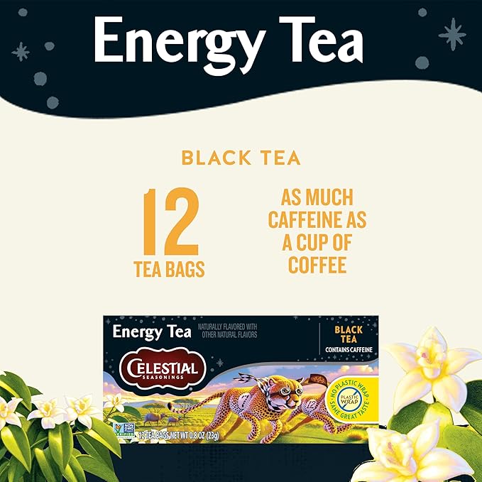 Celestial Seasonings Energy Black Tea Caffeinated 12 Tea Bags Box (Pack of 6)