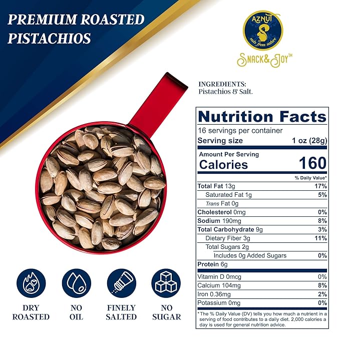 AZNUT Turkish Antep Roasted Salted Pistachios 2 LB 100% Natural Premium Quality Class A Non GMO Project Certified Kosher Certified Great Snacks Resealable Bag 2 LB