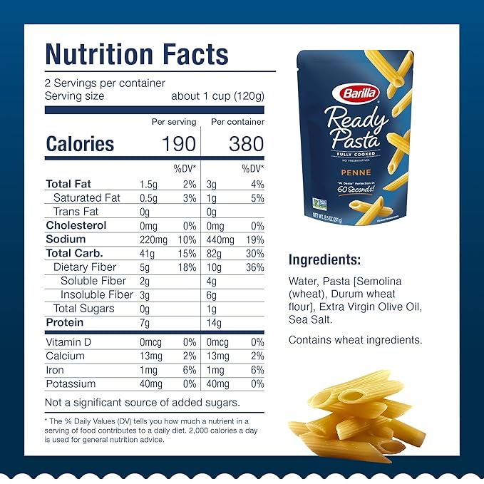 BARILLA Ready Pasta Penne Non-GMO No Preservatives 8.5 Ounce (Pack of 6)