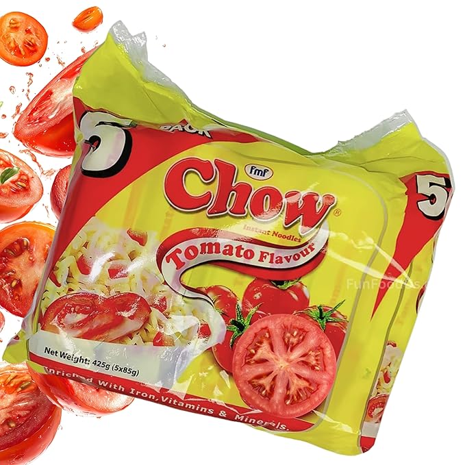 Chow - Instant 2 Minute Noodles - Tomato Flavor with Seasonings (2 x 5 Packs / 80g) To boost the goodness in your bowl Delicious Meal in Just 2 Minutes