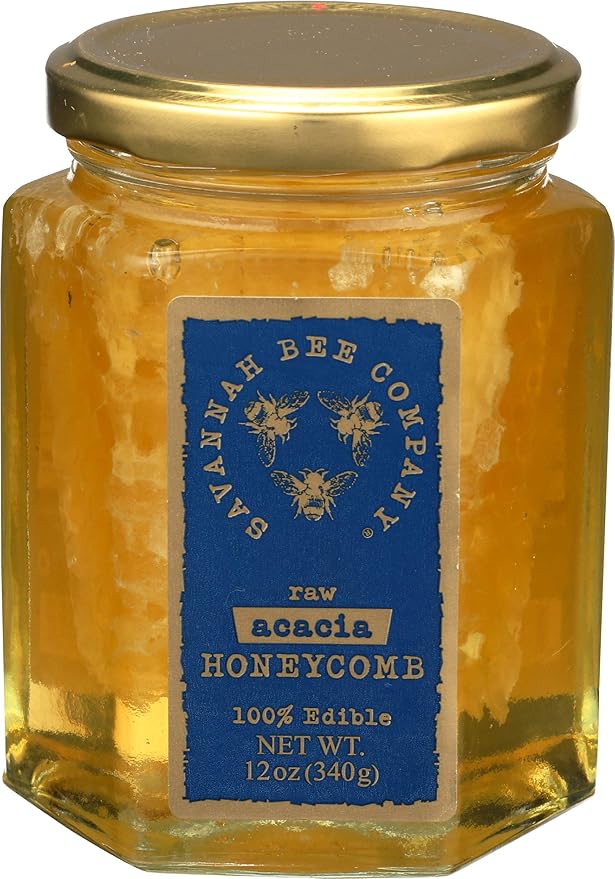 Savannah Bee Company Honey Comb Acacia Hex Jar - Glass Jar of Pure Acacia Honey